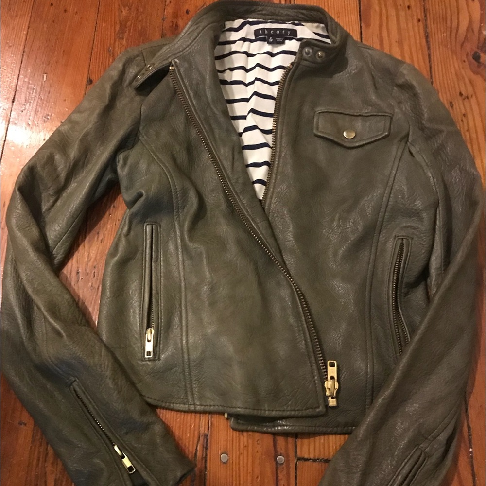 Theory gray leather jacket, petite